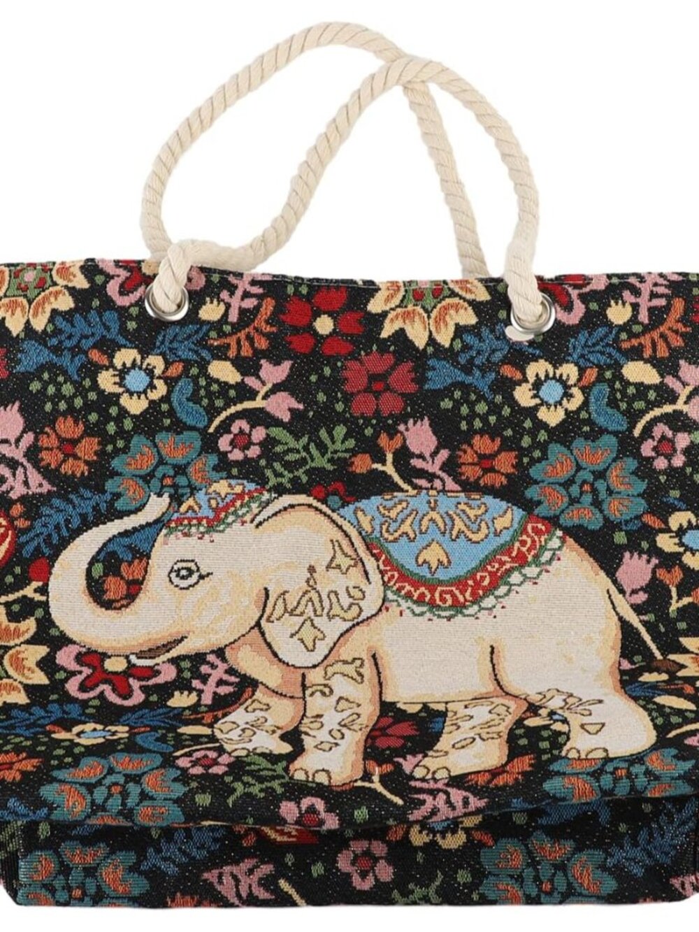 Canvas Tote Bag for Women, Floral Elephant Pattern Grocery Bag Shopping Bag With
